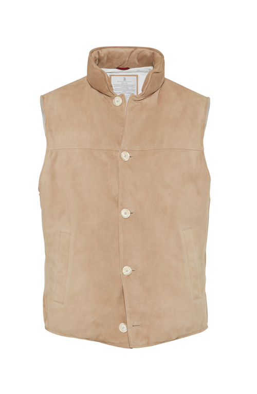 Shop Brunello Cucinelli Suede Down Vest In Tobacco