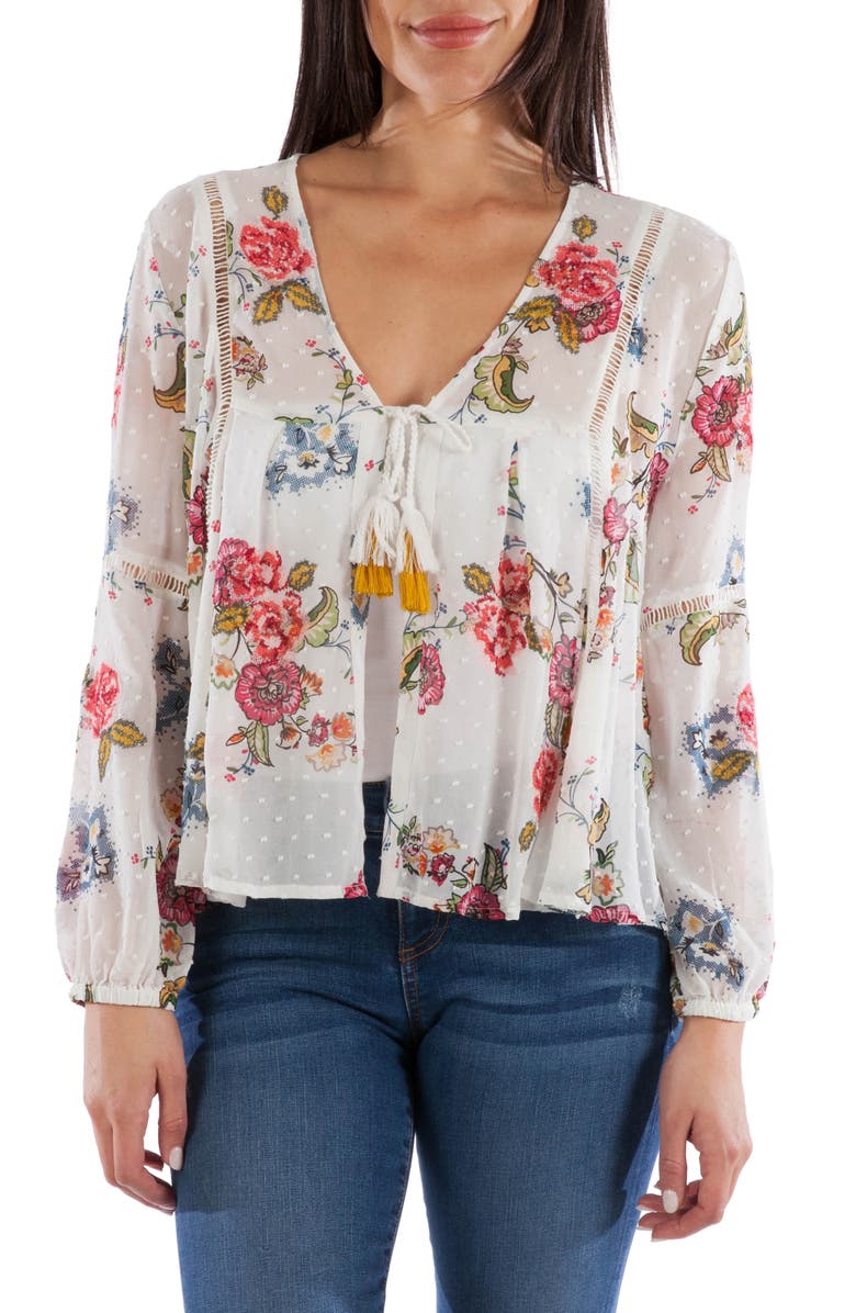 KUT from the Kloth Becca Floral Tassel Tie Blouse | Nordstrom