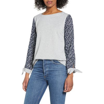 Vince Camuto Tie Sleeve Mix Media Top, Grey
