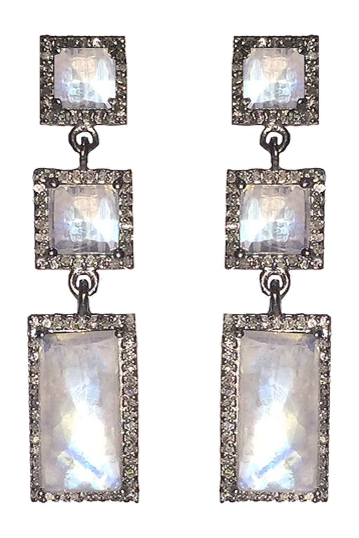Adornia Fine Diamond Pave Framed Moonstone Triple Drop Earrings In White