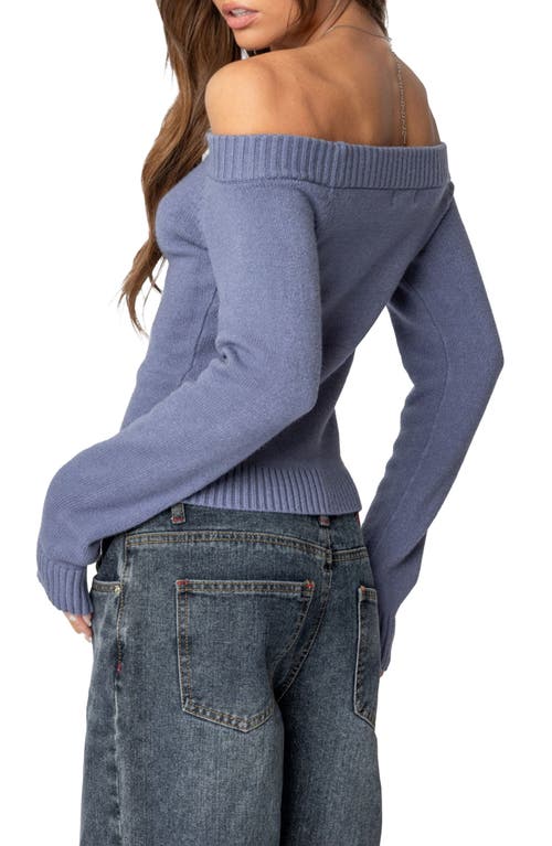 Shop Edikted Elona Off The Shoulder Long Sleeve Knit Top In Blue