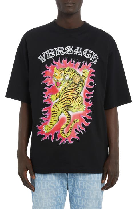 VERSACE Embellished printed stretch-jersey T-shirt