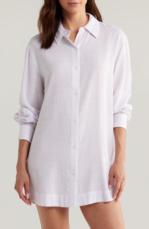 Nautico Stripe Long Sleeve Nightshirt in White/Lavender