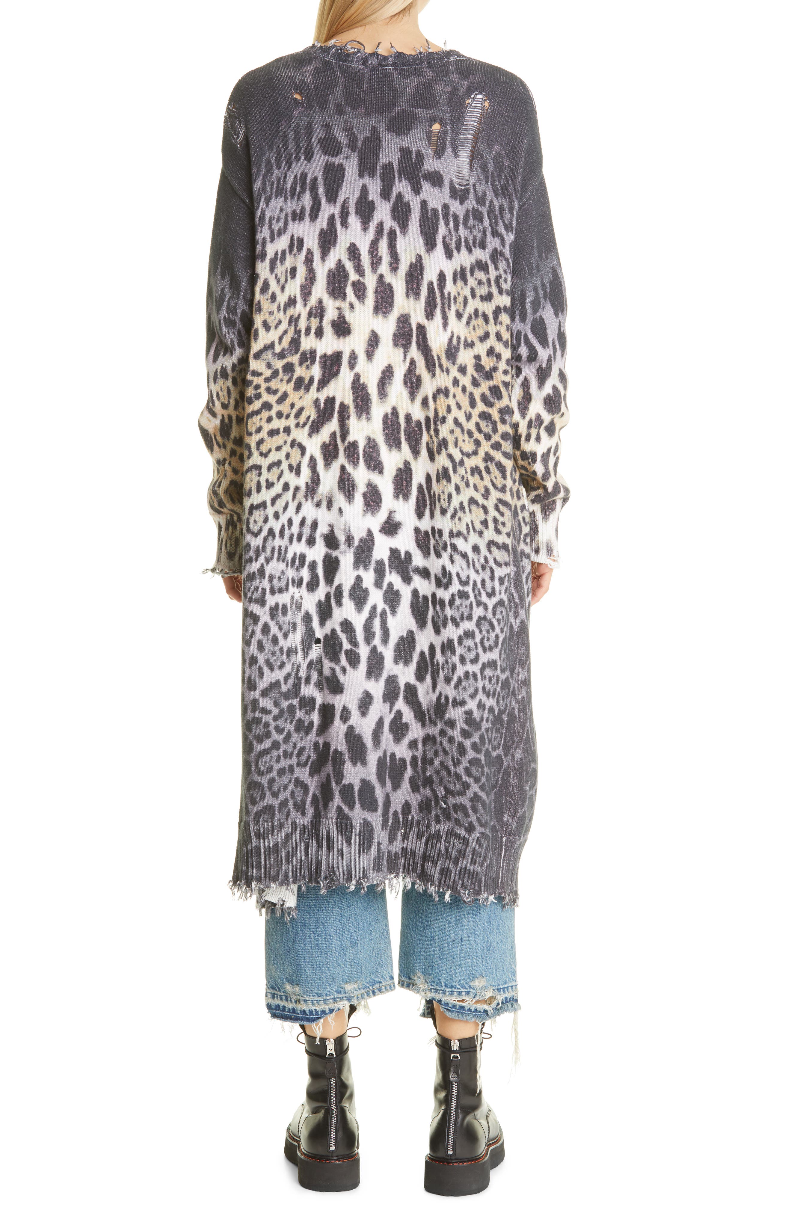 R13 Faded Leopard Long Cardigan