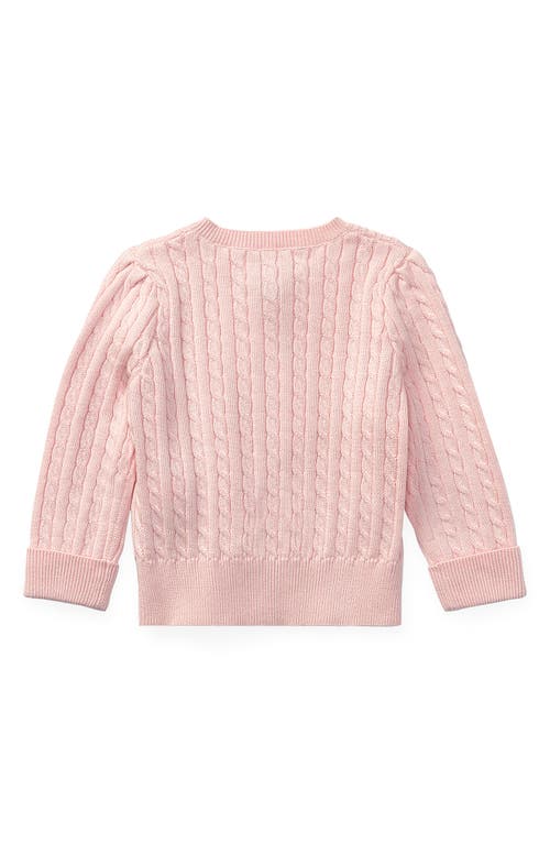 Shop Ralph Lauren Cotton Mini Cable Cardigan In Hint Of Pink