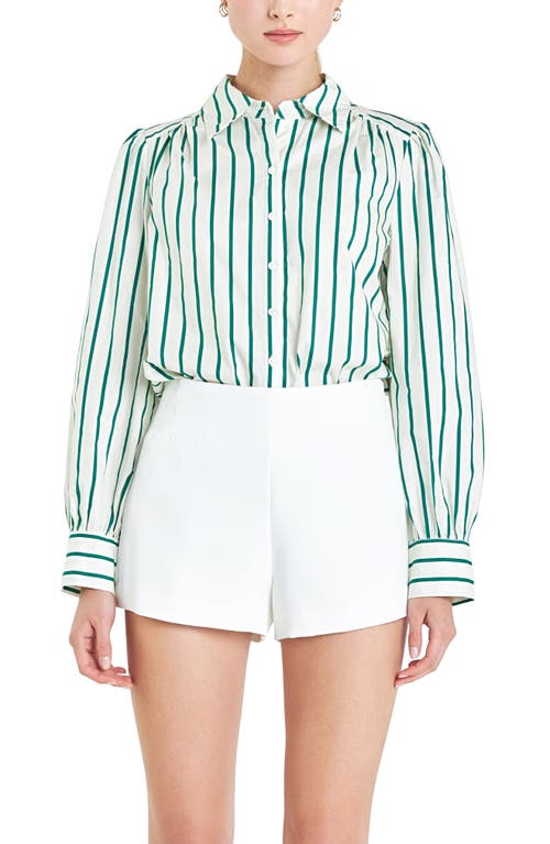 Shop English Factory Stripe Cotton Shirt In Green