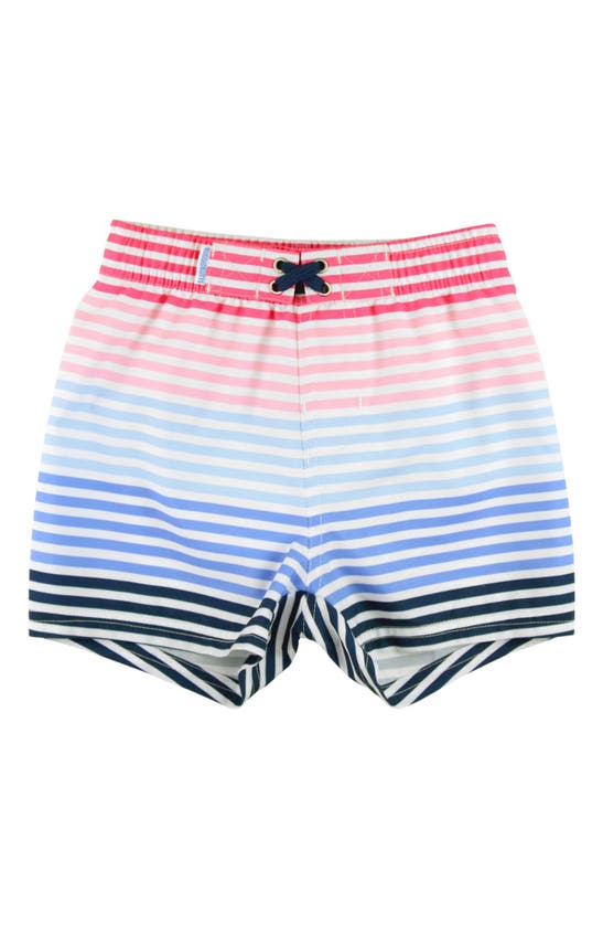 Shop Ruggedbutts Kids' Ocean Horizon Stripe Swim Trunks In White Multi