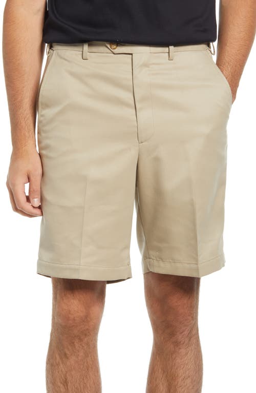 Flat Front Shorts in Tan