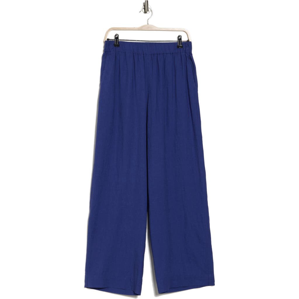 Madewell High Waist Linen Blend Wide Leg Pants In Blue