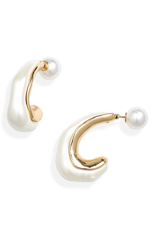 Shop Nordstrom Faux Pearl Front/back Hoop Earrings In White- Gold