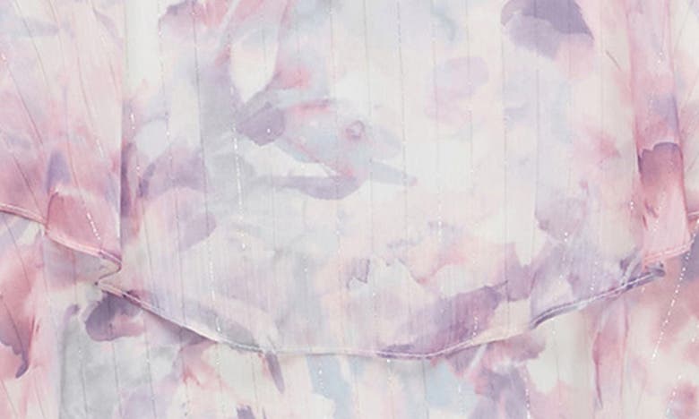 Sl Fashions Floral Metallic Layered Ruffle Dress In Mauve Multi