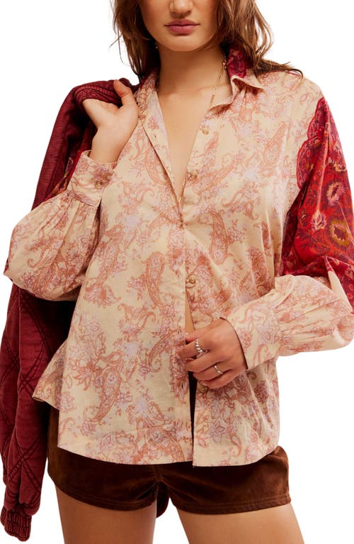 Shop Free People Rosebud Paisley Print Cotton Button-up Shirt In Tea Combo