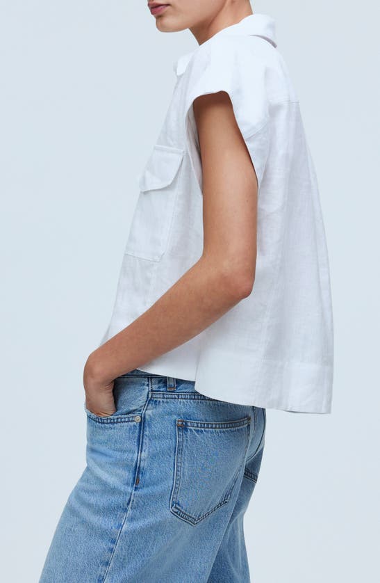 Shop Madewell Flap Pocket Linen Button-up Shirt In Eyelet White