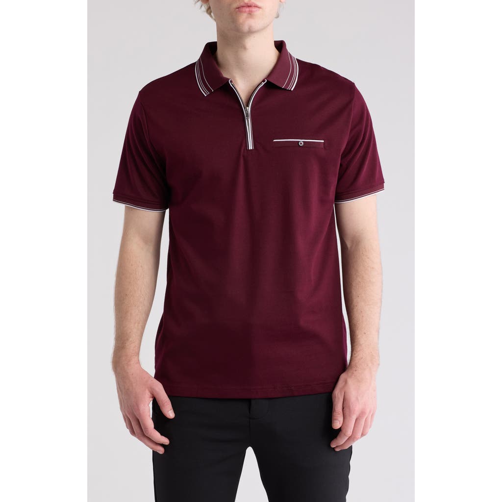 Cactus Man Tipped Zip Polo In Burgundy