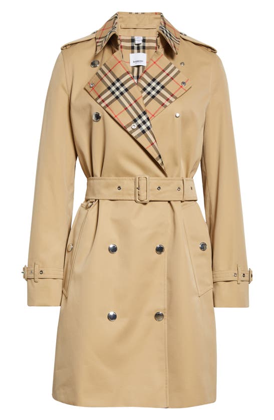 Burberry Montrose Check Panel Organic Cotton Trench Coat In Honey ...