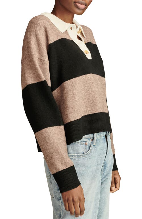 Shop Lucky Brand Rugby Polo Sweater In Brown Falcon Heather