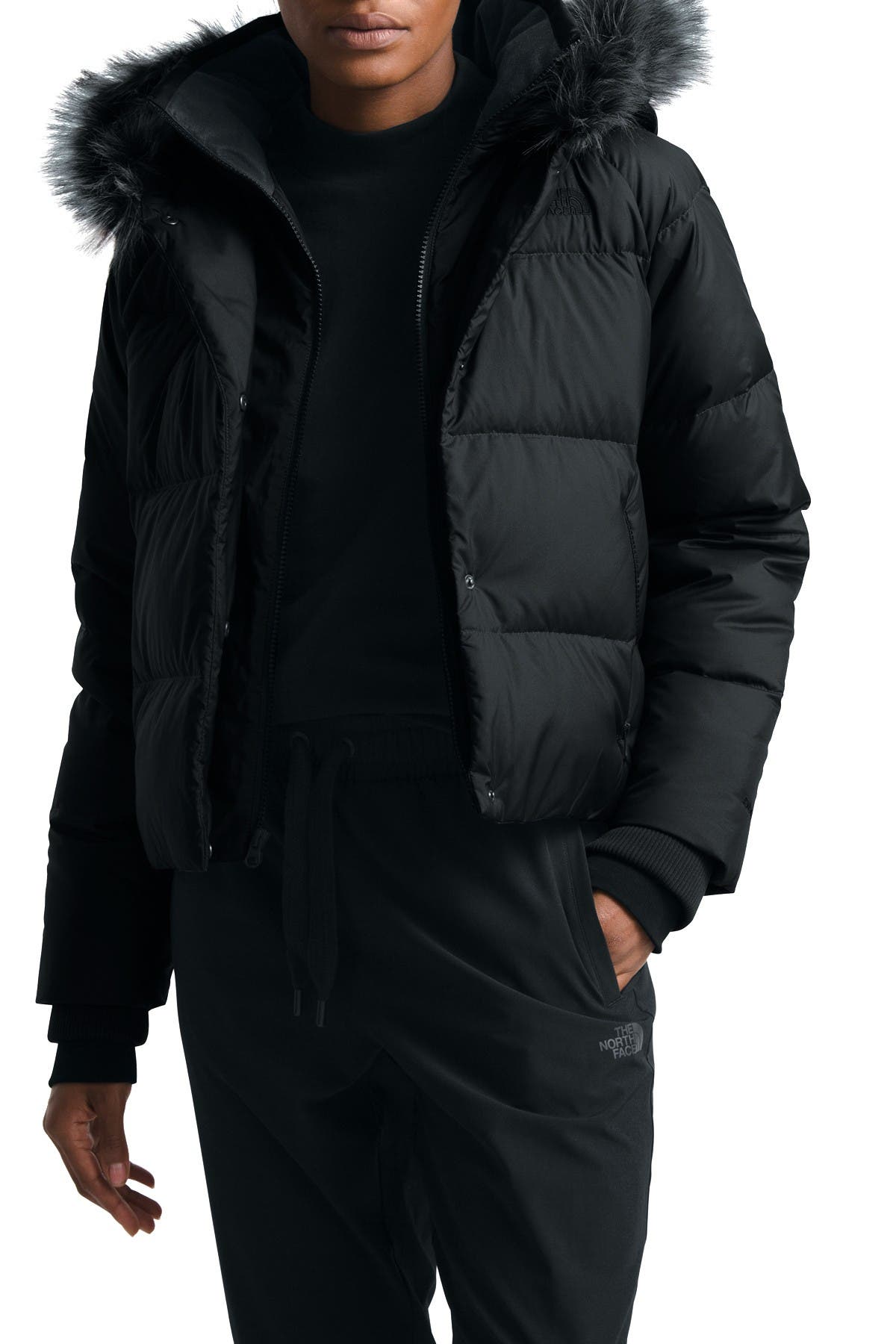 black fur north face jacket