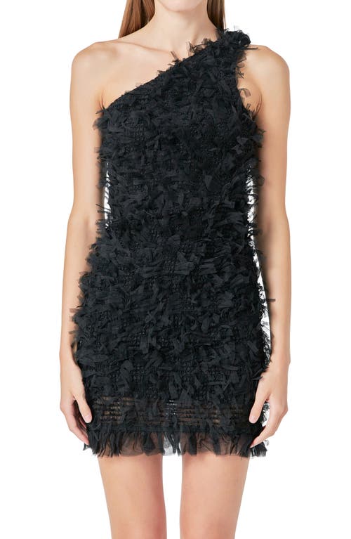 Endless Rose One-shoulder Mesh Fringe Minidress In Black