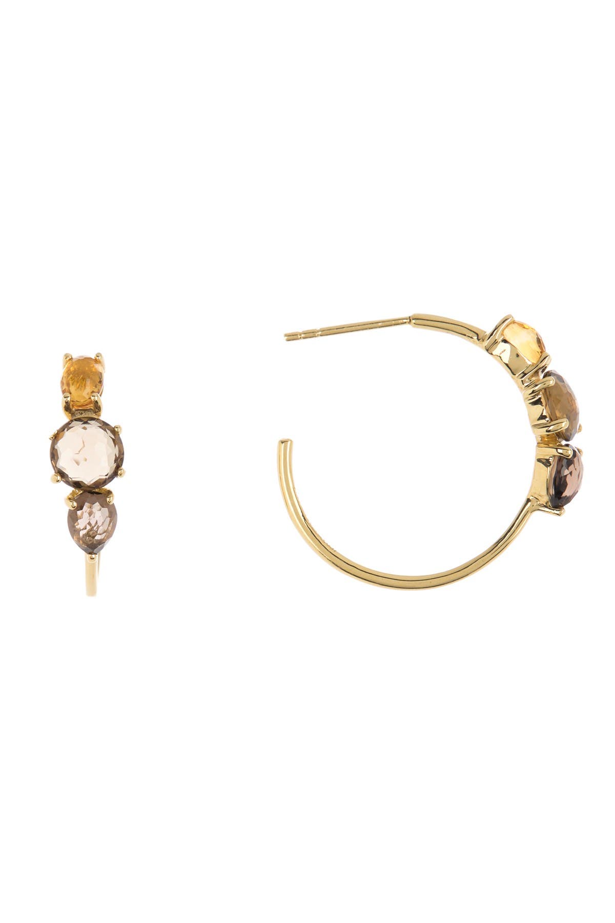Ippolita Rock Candy 18k Yellow Gold Prong Set Triple Crystal Quartz Open Hoop Earrings