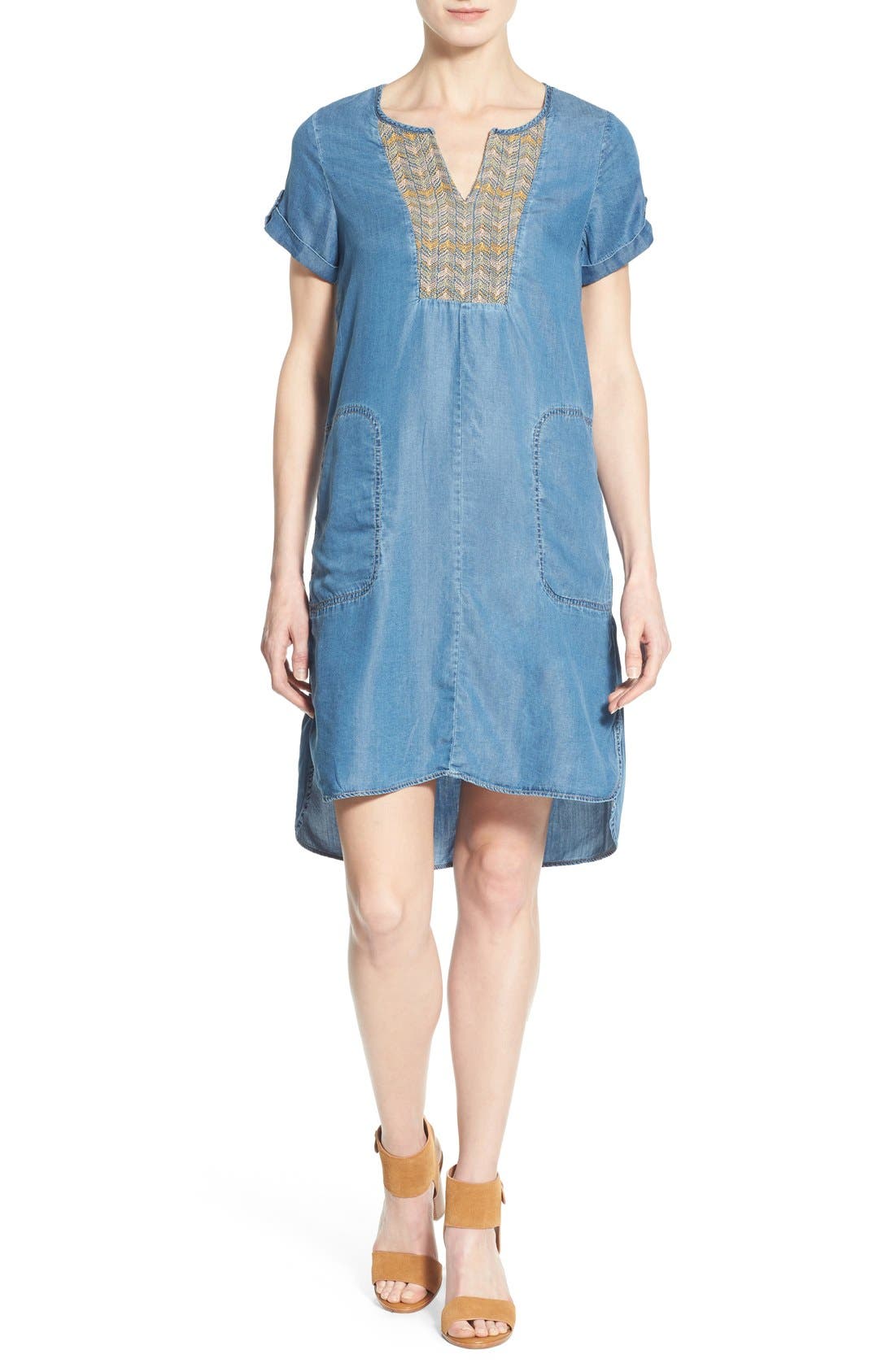 bib neck shift dress