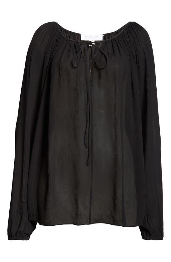 Shop Michael Kors Collection Long Sleeve Georgette Peasant Top In Black
