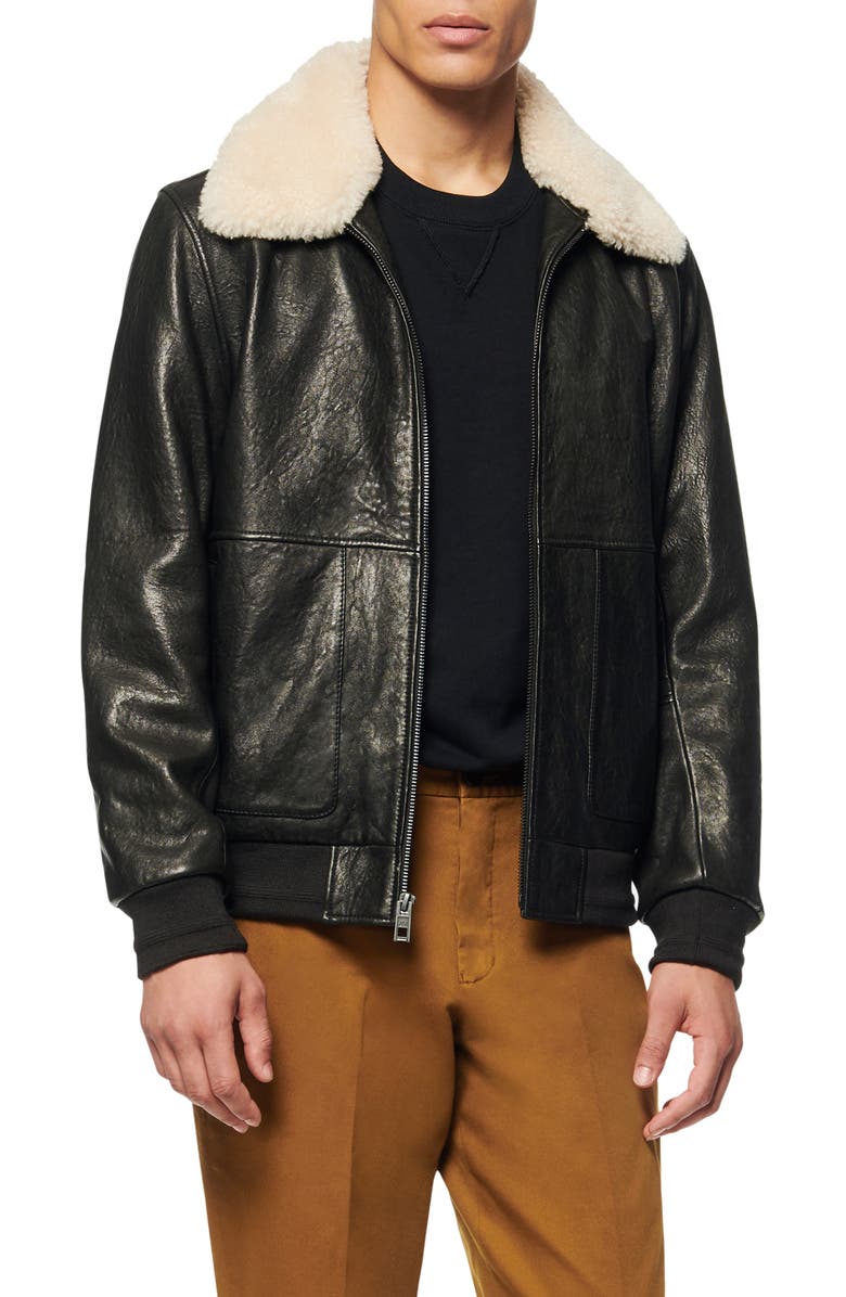 Andrew Marc Cuthbert Leather Bomber Jacket with Removable Genuine ...