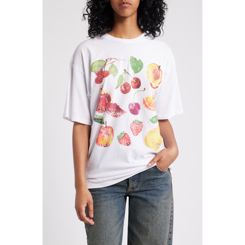 GOLDEN HOUR Fruit Paintings Graphic T-Shirt in Washed Bright White