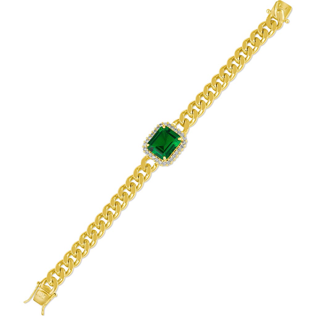 Shop Cz By Kenneth Jay Lane Cz Curb Chain Bracelet In Emerald/gold