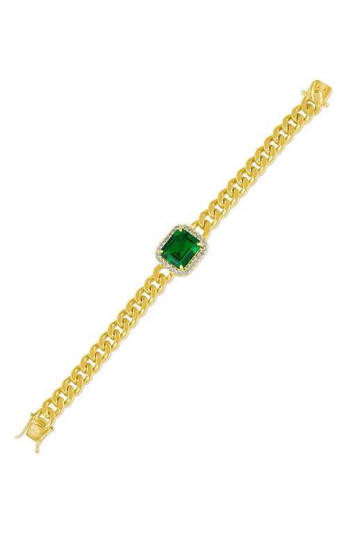 Shop Cz By Kenneth Jay Lane Cz Curb Chain Bracelet In Emerald/gold
