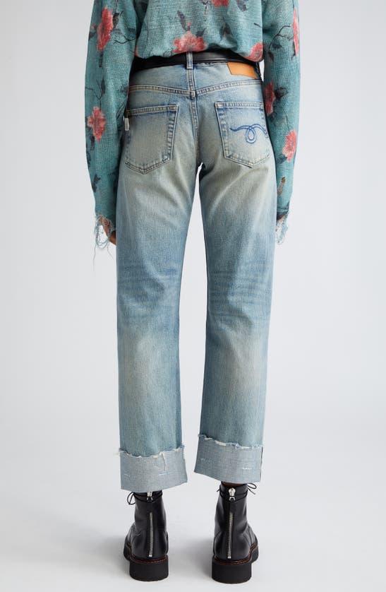 Shop R13 Distressed Cuff Hem Straight Leg Boy Jeans In Roslyn Blue