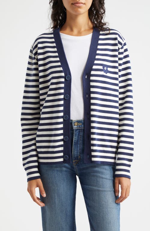 Shop Marimekko Adde Patja Stripe Cardigan In Dark Navy Off-white