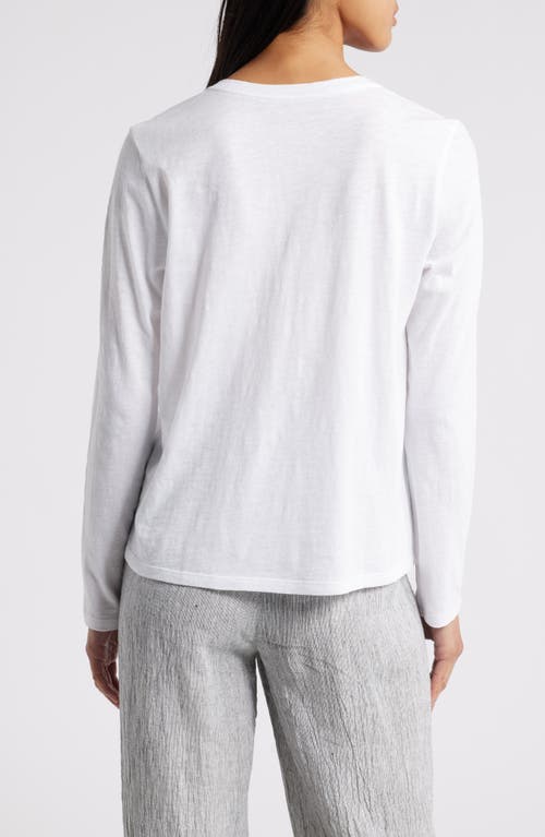 Eileen Fisher Easy V-neck Long Sleeve Organic Cotton T-shirt In White