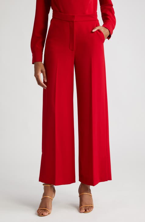 red casual cotton trousers plus size women wide leg pants