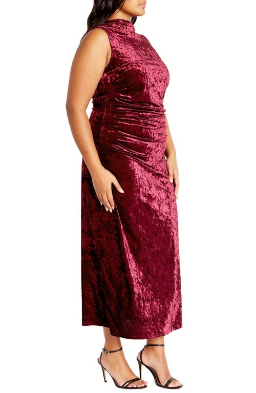 City Chic Mae Sleeveless Crushed Velvet Dress In Ruby