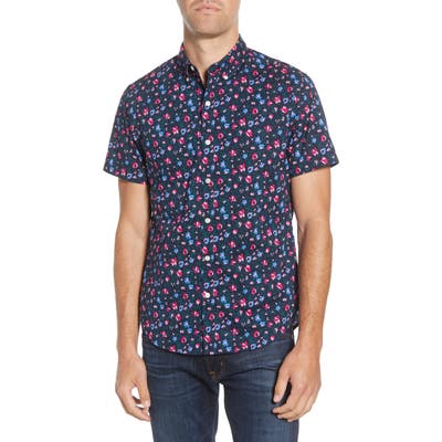 Bonobos Riviera Slim Fit Floral Short Sleeve Button-Down Sport Shirt, Blue