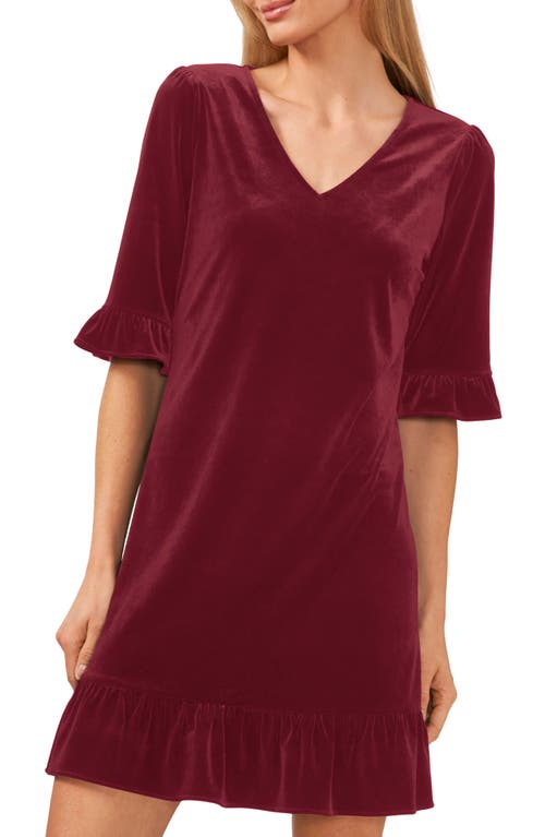 Shop Cece V Neck Elbow Sleeve Velvet Minidress In Majestic Wine