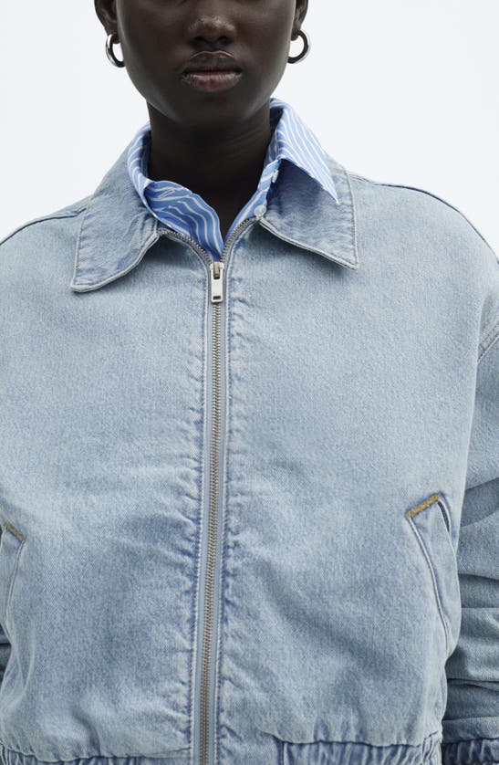 Mango Denim Bomber Jacket In Light Blue