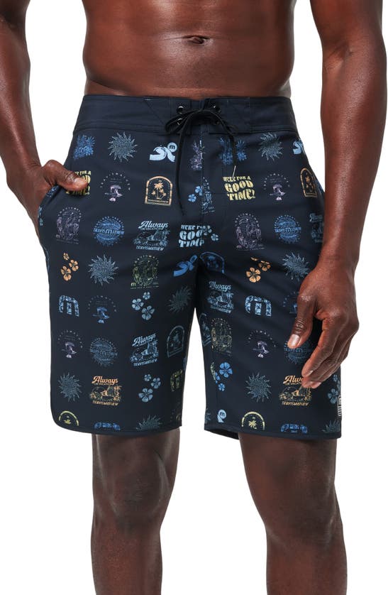 Shop Travis Mathew Longboarders Swim Trunks In Black