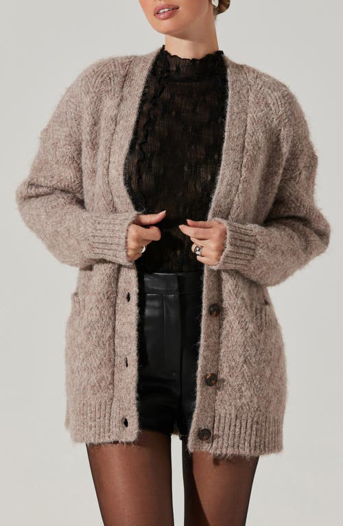 Shop Astr The Label Carli Fuzzy Longline Cardigan In Taupe