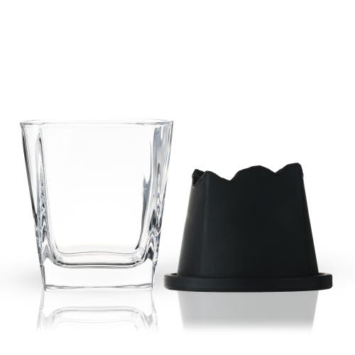 Viski Glacier 2-piece Mountain Ice Mold With Crystal Glass Set In Black