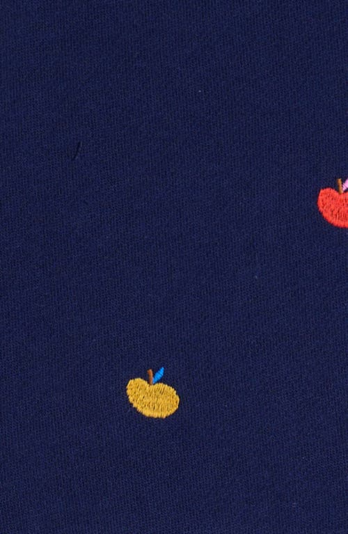 Mini Boden Kids' Apple Embroidered Flutter Sleeve Sweatshirt Dress In College Navy Rainbow Apples