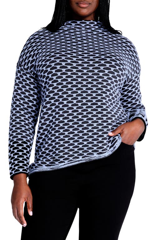 NIC+ZOE Pixel Play Asymmetric Funnel Neck Sweater in Blue Multi