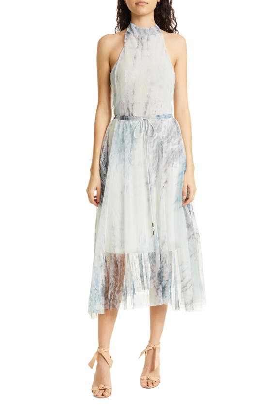 Ted Baker Imeliah Abstract Print Halter Neck Micropleat Dress In Natural