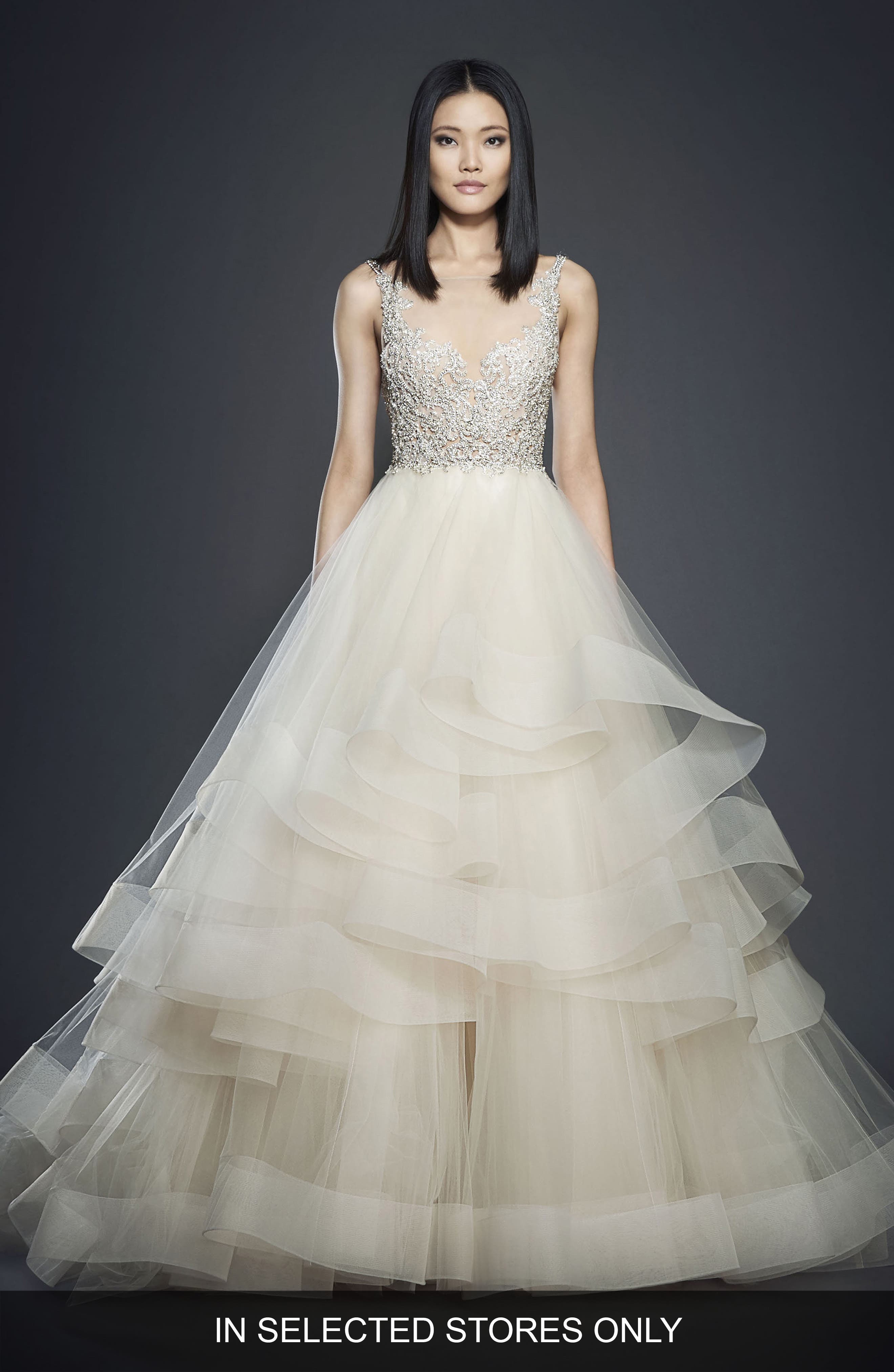 Lazaro Crystal Embellished Layered Organza Ballgown