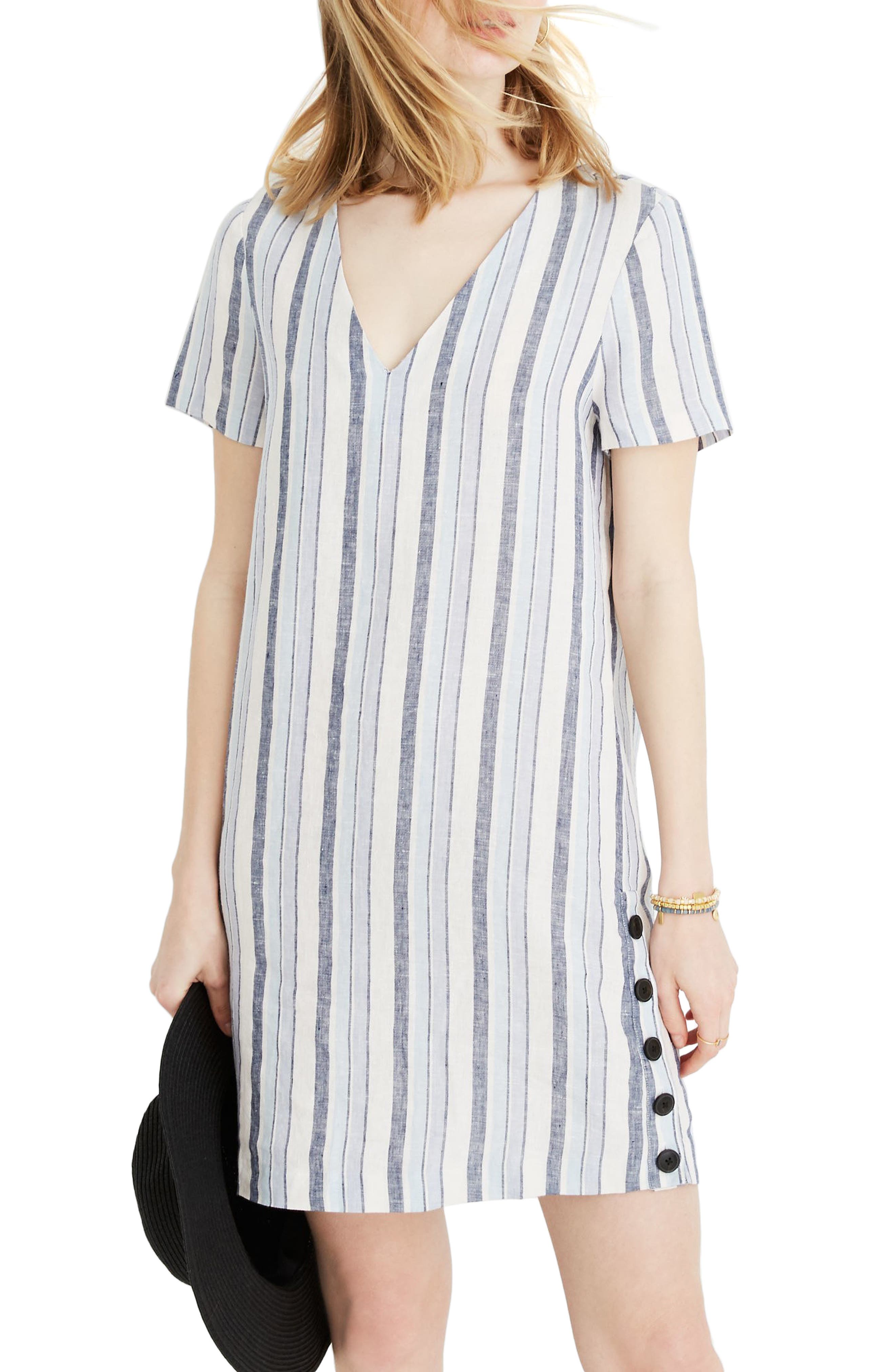 Madewell Easy Side Button Linen Dress, Yellow