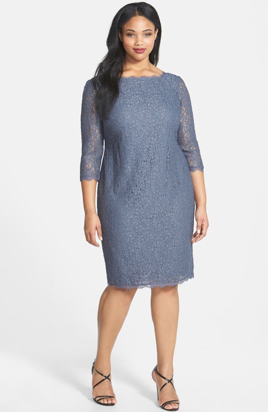 Shop Adrianna Papell Lace Overlay Sheath Dress In Gunmetal