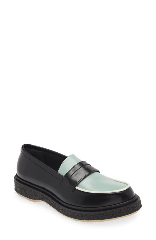 Colorblock Penny Loafer in Black/Pistachio/Ivory