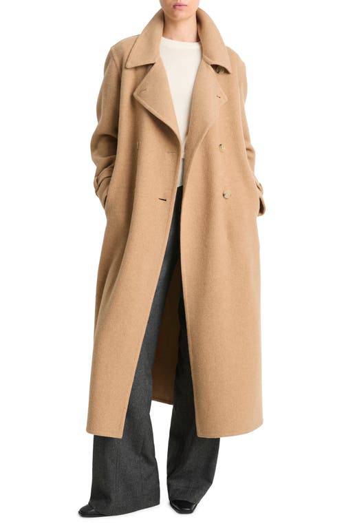 Shop Vince Double Breasted Wool Blend Belted Coat In Camel