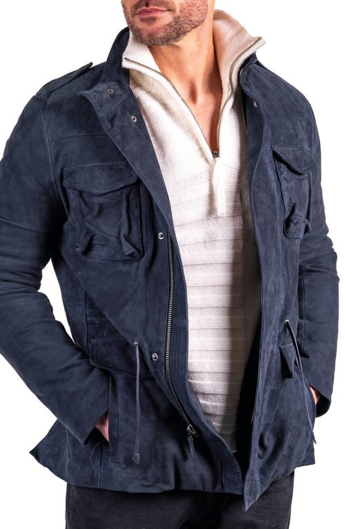 Suede Field Coat in Navy