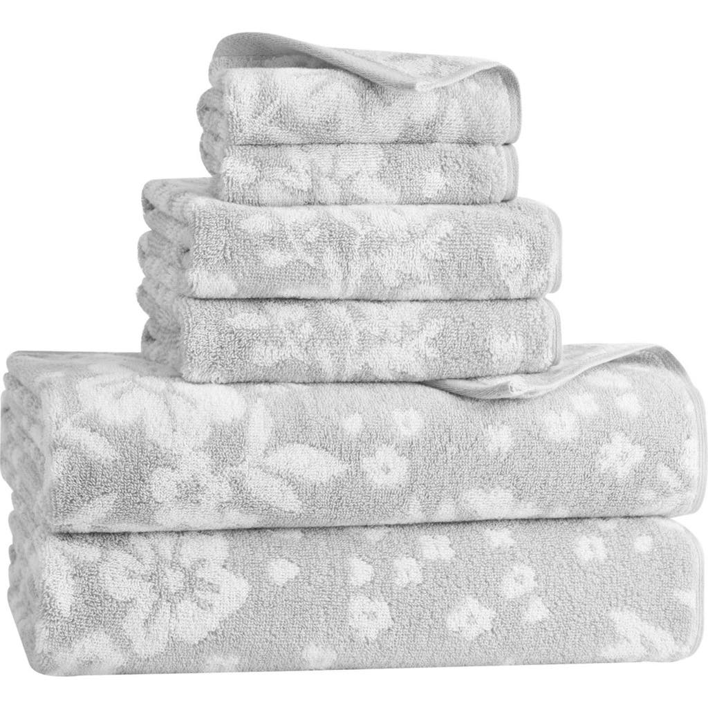 Lucky Brand Folk Floral 6-piece Assorted Towels In Glacier Grey